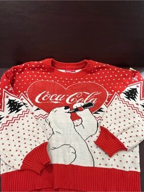 Vintage Coca Cola Red White Polar Bear Holiday Sweater